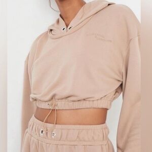 NEW- For Love and Lemons Ellie Cropped Tan Hoodie Sweatshirt